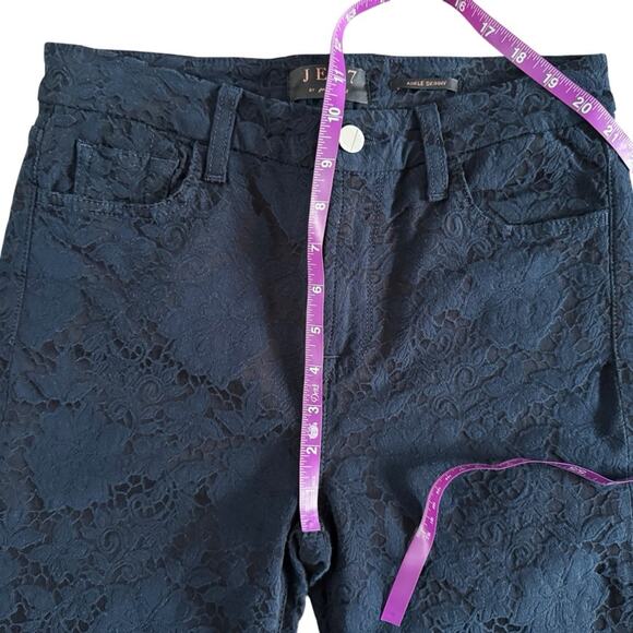 7 for all Mankind Jen 7 Lace Overlay Pants Women sz 4 Navy ankle skinny Feminine - Picture 7 of 13